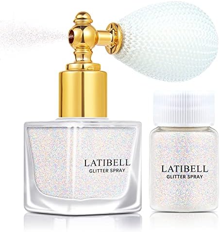 LATIBELL Body Glitter Spray, White Glitter Spray for Hair and Body, Glitter Body Spray Cosmetic Shimmer Makeup Glitter for Rave Hair Body Face Clothes Nail Art Craft Design - with 1 Jar of Refills