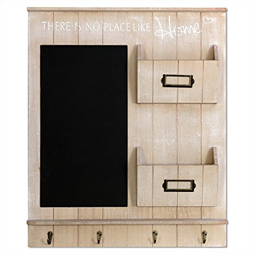 Wohaga Edler Wandorganizer - Memoboard mit Kreidetafel, Schlüsselbrett und 2 Holztaschen, 61x50x6cm, Holz Wandgarderobe