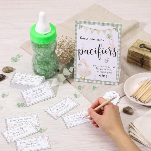 Image of Roowest 512 Pcs Baby Shower Games Guess How Many Pacifiers Sign 100 Small Guessing Games 10 HB Pencils 750ml Milk Bottle 400 Acrylic Pacifiers Decoration for Guest Gender Reveal (Green,Silly Goose)