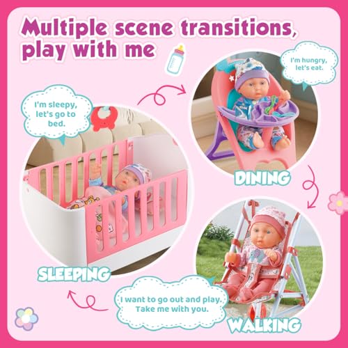 image for YIYBM Baby Doll Crib and Stroller Accessories Play Set with 11