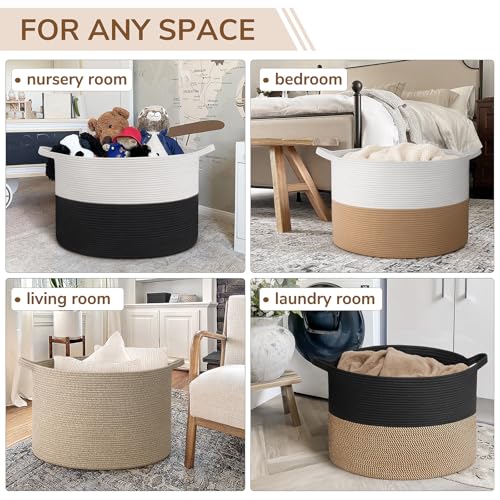 Image of INDRESSME 115L Extra Large Storage Baskets for Organizing, Blanket Basket Living Room Dog Toy Bin, Wicker Storage Woven Laundry Basket for Pillows, Towel Shoes Entryway, Mix Black