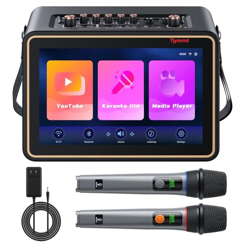 Smart Karaoke Machine with Lyrics Display, 12.1 Inch IPS Touch Screen, Two Wireless Microphones, Portable Bluetooth Speaker PA System for Home Outdoor Party (Large)