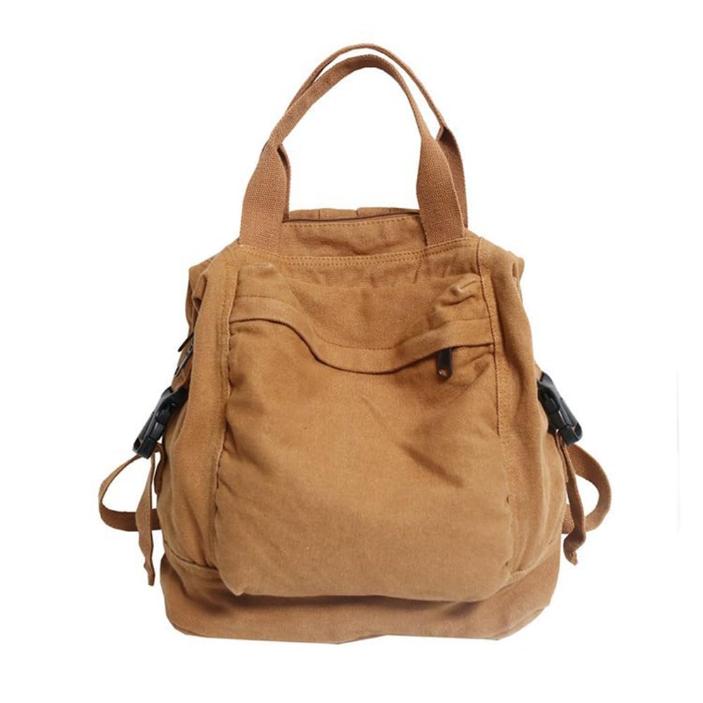 Tupiriyn Women's Brown Canvas Backpack Purse For Large Size Tote Top Handle Bag Fashion Handbag Travel Rucksack Anti Theft, L, Casual