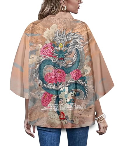 Image of LAI MENG FIVE CATS Women's Summer Cardigan Lightweight Kimono Floral Print Loose Cover up Casual Tops