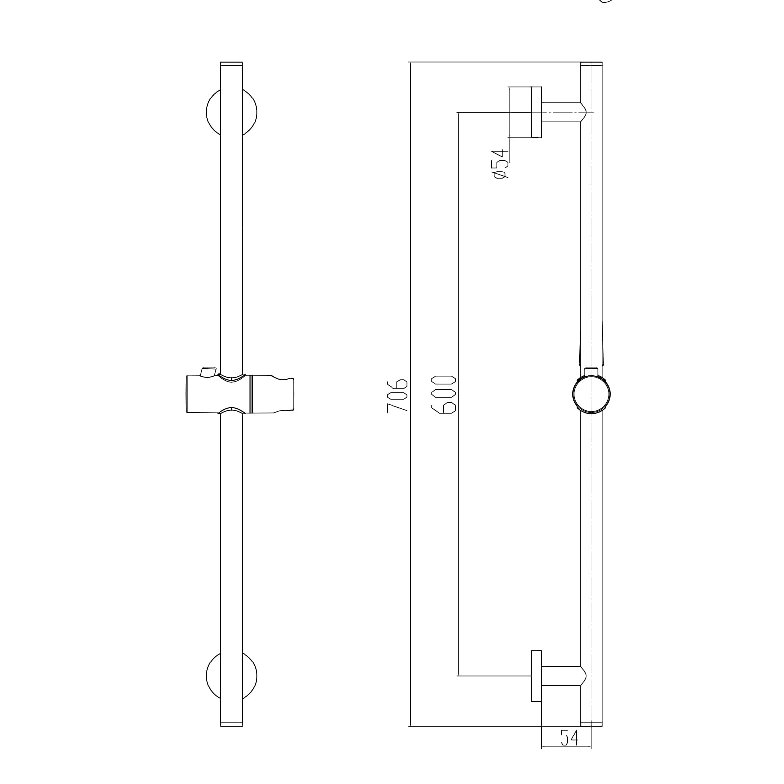 Barra de Ducha con Rociador de Mano y Manguera, Acero Inoxidable, Negro Mate, Distancia entre Orificios 60 cm, Manguera 150 cm