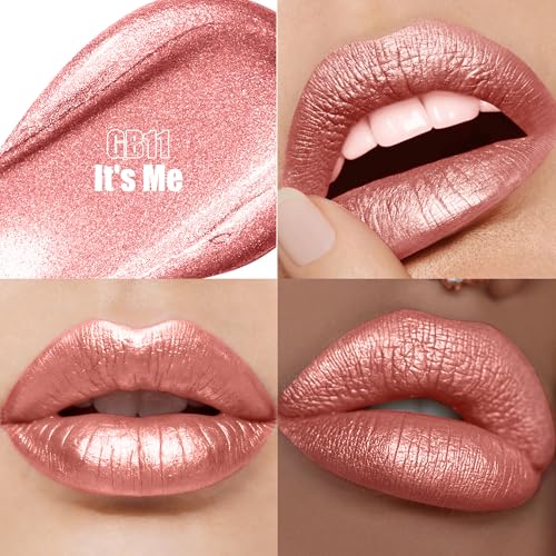 Image of Nude Metallic Lipstick and Lip Liner Combo Glitter Lipsticks for Women | 2in1 Metallic Lip Gloss Shimmer Stain Waterproof Smudgeproof Long Lasting Lipsticks,GB11 It's Me