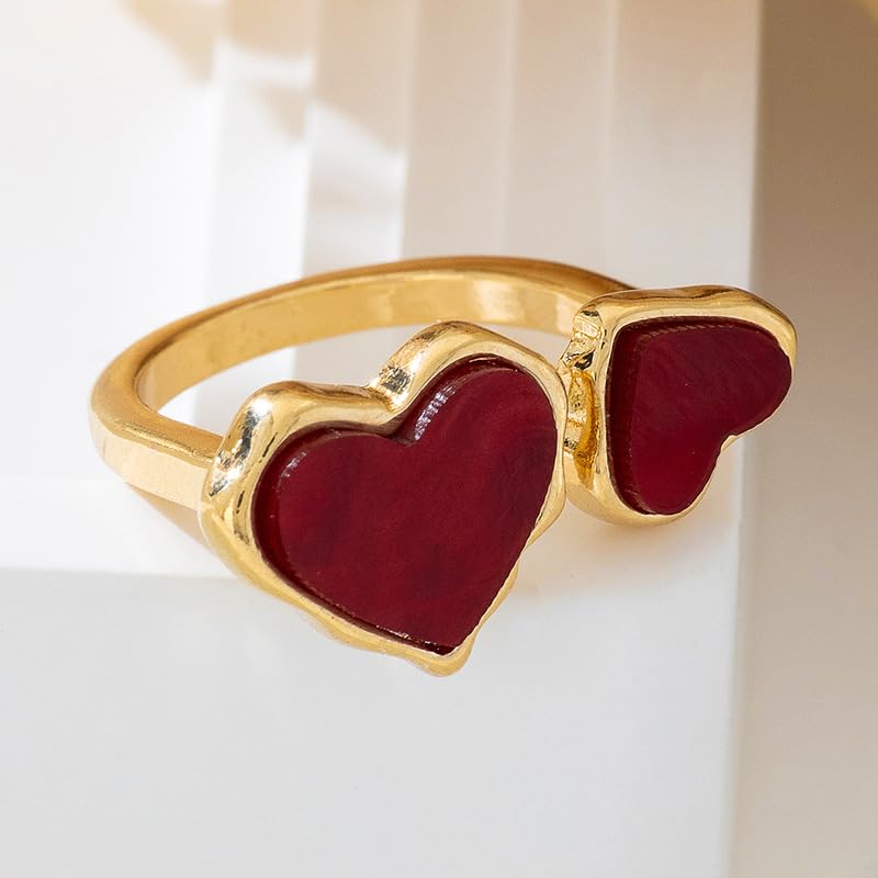 Retro red heart open adjustable ring for women simple asymmetric heart-shaped finger ring fashion Gold Plated Wedding Eternity Promise Engagement Jewelry2