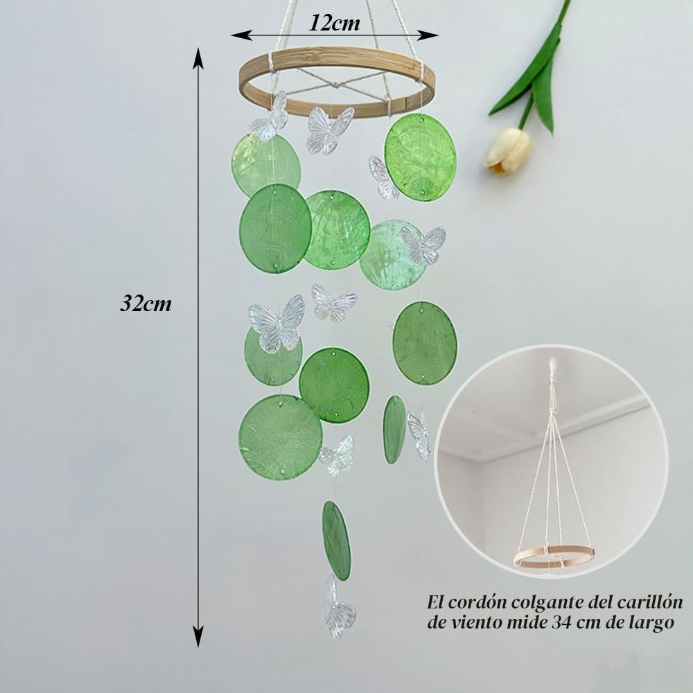 Campanilla de viento de concha de mariposa, campanillas de viento para interiores con gancho en S, campanillas de viento colgantes para jardín, sonido nítido y agradable, regalo perfecto para