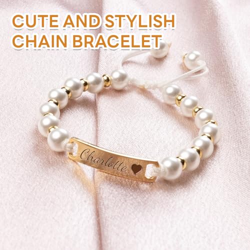 Personalized Baby Name Bracelets, Toddler Pearl Bracelet, Adjustable Braided Bracelets, 18K Gold Plated Custom Name Id Bracelet for Baby Girl, New Born Birthday Gift2