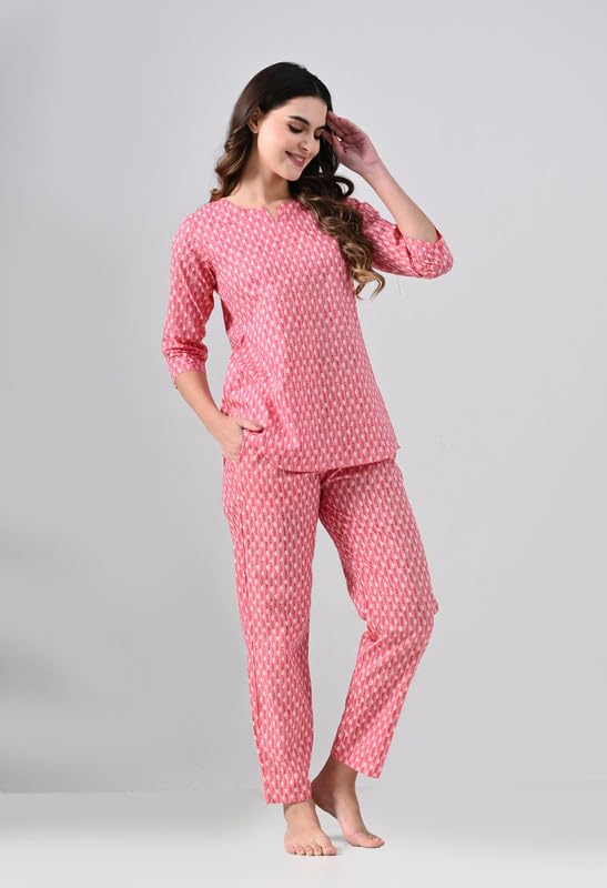 Image of Ichaa Women's Cotton Nightwear Set - Printed Top & Pajama