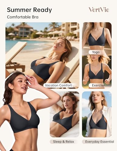 Image of Vertvie Jelly Wireless Bras for Women Push Up Plunge Seamless T-Shirt Bras No Underwire Supportive Full Coverage Bralettes