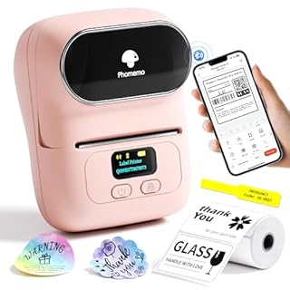 Phomemo Label Printer - M110 Thermal Label Printer Barcode Label Maker Mini Bluetooth Sticker Printer for Small Business, Home, Office, Logo, Address, Name Tag, Clothing, Organizing, Pink