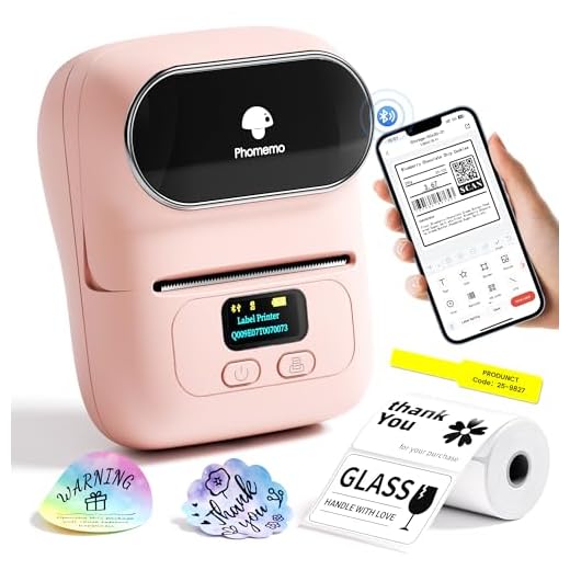 Phomemo Máquina de etiquetas M110 - Mini impressora térmica Bluetooth portátil para etiquetagem, escritório, cabo, varejo, código de barras e mais, compatível com sistema Android e iOS, com 1 etiqueta de 40 × 30 mm, rosa