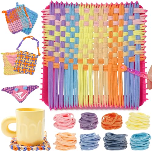 Reviews de Kits para tejer con aguja de lengüeta Top 10. 47 ZJEFUNS - Kit de telar de tela para niños y adultos, manualidades y manualidades para niñas de 5, 6, 7, 8, 9, 10, 12, kits de tejer de telar para macetas incluye 8 bucles de...