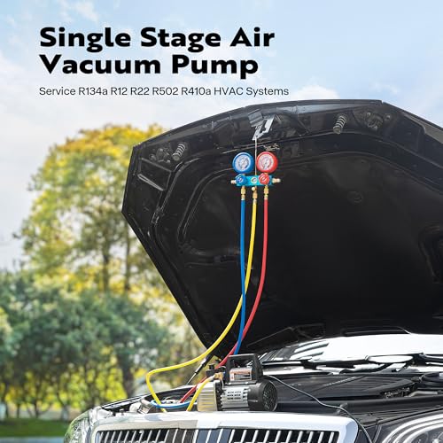 Image of VIVOHOME 1 /4 HP 3.5CFM 1 Stage AC Vacuum Pump and R134a Manifold Gauge Set