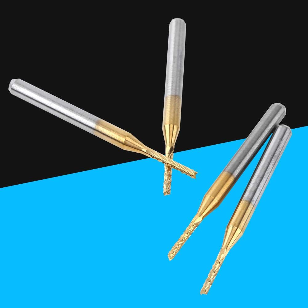 CHICIRIS Fraise en bout en carbure, 10pcs 1.5mm tranchant Fraise en bout CNC P-CB Gravure Bit Tungsten Coating 1/8"Shank