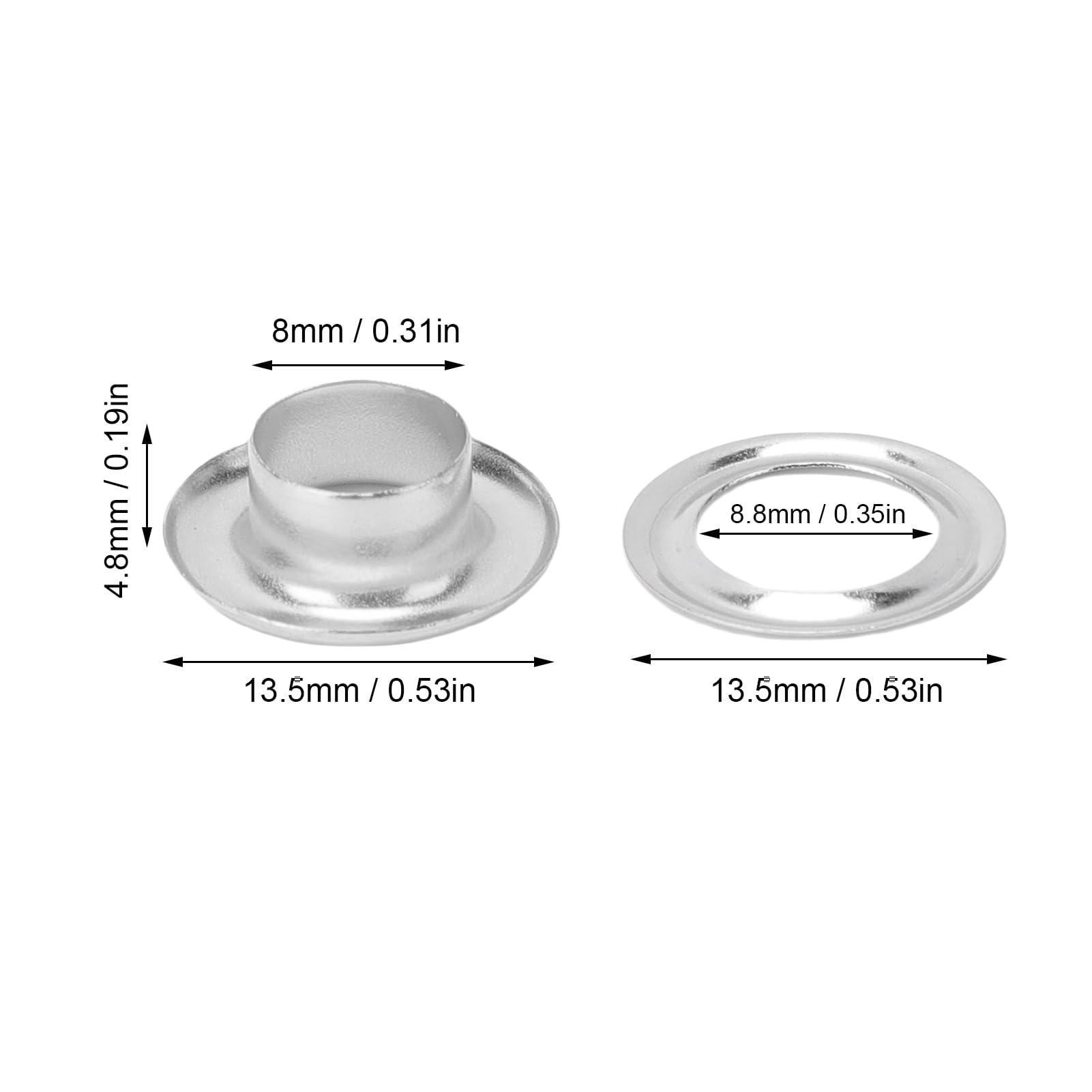 Juego de 300 Ojales de Acero Inoxidable de 8mm, con Arandelas, Herramienta para Zapatos, Ropa, Manualidades, Bolsa, Bricolaje (SILVER)
