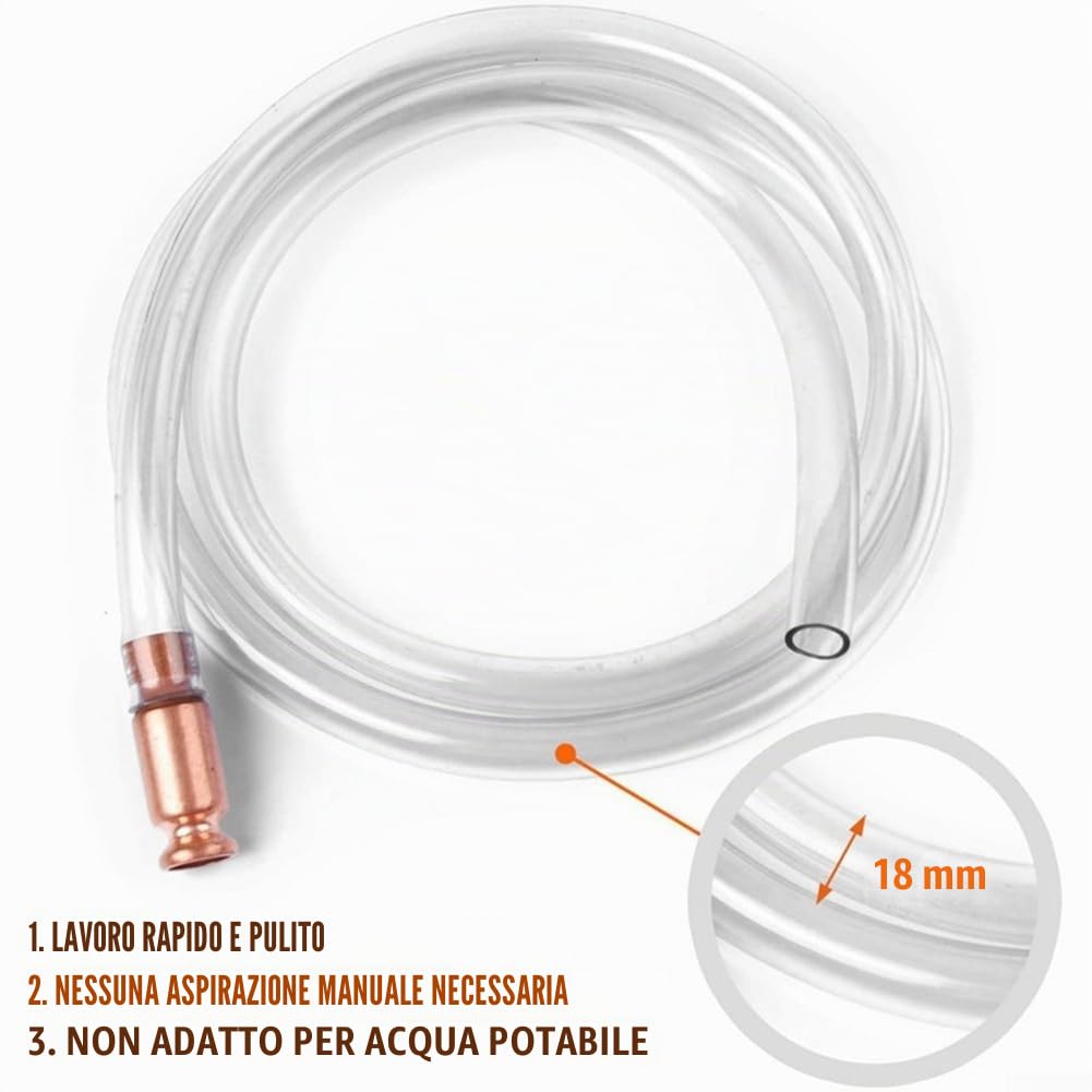 Tubo a sifone autoadescante da 2 m, in PVC e rame, pompa di trasferimento del carburante per benzina, diesel, acqua, birra, vino, sifone manuale per liquidi, per casa, giardino, garage