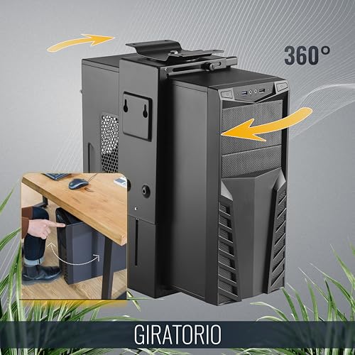 RICOO Soporte Torre PC Giratorio 360 Grados TRH-06 Montaje bajo Mesa Altura Ajustable Flexible Chasis PC Fijación Vertical al Escritorio Negro - imagen 4