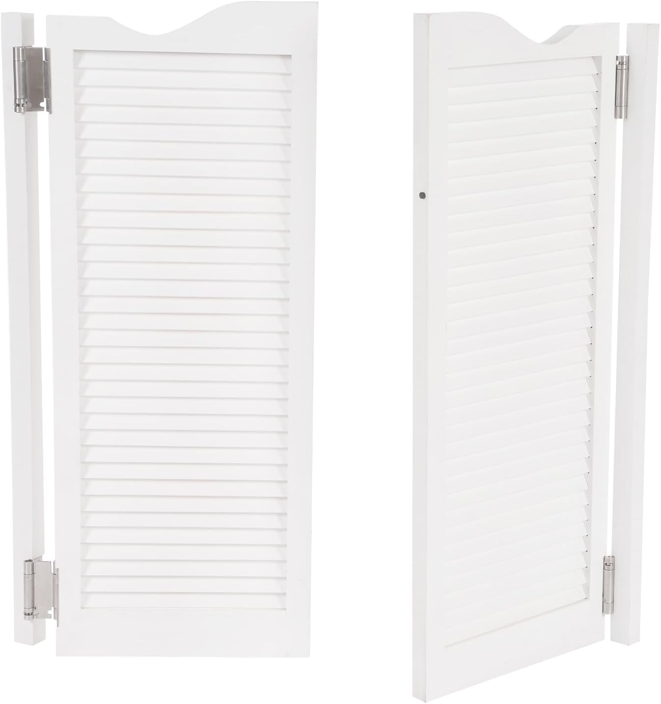 Double Swinging Door, 35.83"L x 42.13"H Pine Wood Swinging Door Louvered Style Cafe Door with Hinges, Wall Mounted 180° Double Swing Saloon Door for Kitchens Bars Corridors Entrances White