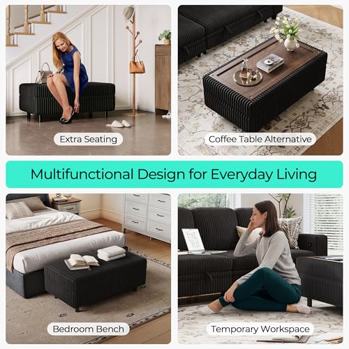 Image of LINSY HOME Sectional Sleeper Sofa - Modular Ottoman Module (Black, Sleeper Sofa Ottoman) | Storage