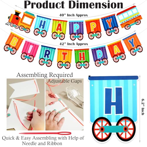 Image of Rozi Decoration Train Theme Birthday Decoration Kit with Balloon Arch, Happy Birthday Banner, Train Foil Balloon, Star Foil Balloons and Latex Balloons for Kids Birthday Party Decoration (58 Pieces)