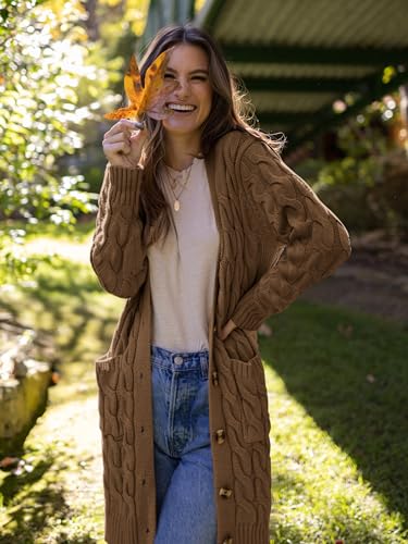 Image of PRETTYGARDEN Womens Cable Knit Button Long Cardigan Sweaters