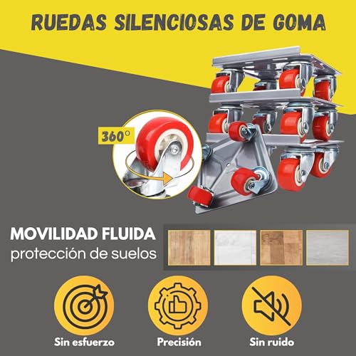 Miniatura 4 de Elevador De Muebles Con Ruedas Giratorias 360 Kit Transportador Para Mover Muebles Pesados En Casa, Sofás, Lavadoras Y Frigoríficos Mueve Muebles De Hasta 1200kg