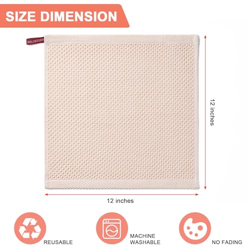 BOOMIBOO 6-Pack Kitchen Dish Cloths, 100% Cotton Waffle Weave, Ultra Soft Absorbent, Quick Drying Dish Towels, 12x12 Inches,Multi Color
