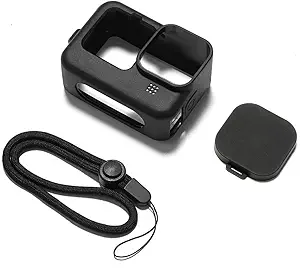 Mizi Silicone Sleeve Housing Case for GoPro Hero 9 / Hero 10 Black/Hero 11 / Hero 12, Cover with Lanyard + Lens Cap - (Black)