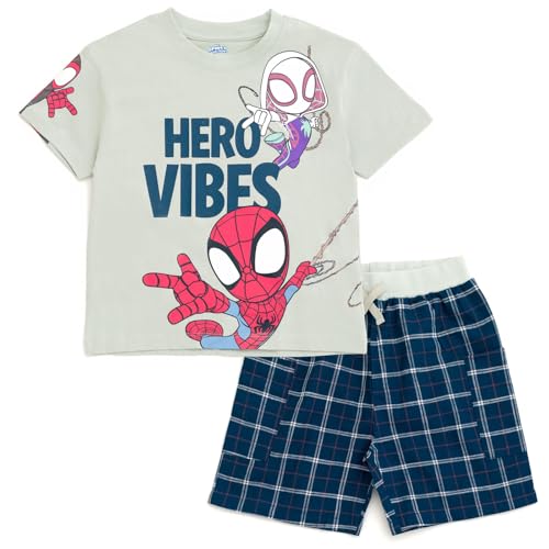 Image of Marvel Spidey and His Amazing Friends T-Shirt and Plaid Shorts Outfit Set Toddler to Big Kid Sizes (2T - 10-12)
