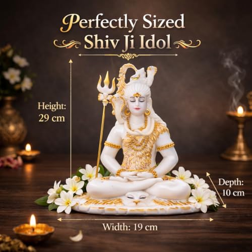 Image of ARMONIA Lord Shankar Idol Shiv Ji Murti Mahadev Statue for Home Decor Living Room, Pooja Room, Office, Temple | Marble Dust 29cm|Detachable Trishul |Gift for Housewarming (Inside Cleaning Cloth)