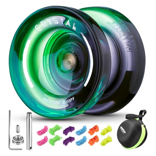 MAGICYOYO Crystal Yoyo K2, Profi JoJo für Kinder und Anfänger, Magic JoJo mit Leerlauf und Kugellager, Trick JoJo für Responsive und Unresponsive, mit 12 Schnur, Koffer, Zubehör (Schwarz Grün)
