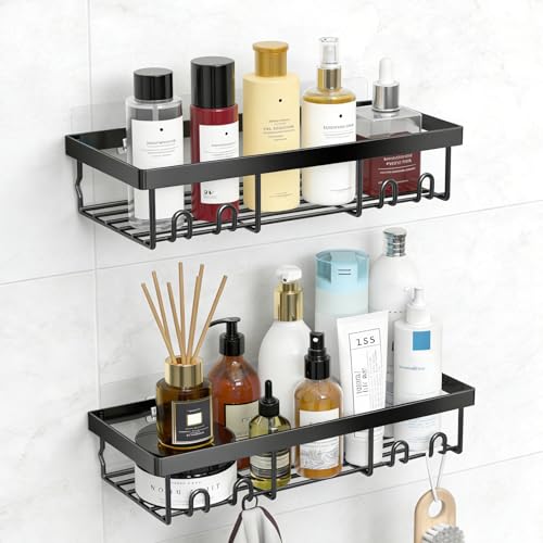 Image of FGSAEOR 9 Pack Shower Caddy Adhesive Replacement Strips, Heavy Duty Clear Waterproof Sticky Hooks, No Drilling Wall Mount for Shower Shelves, Bathroom Storage, Kitchen Rack & Soap Holder