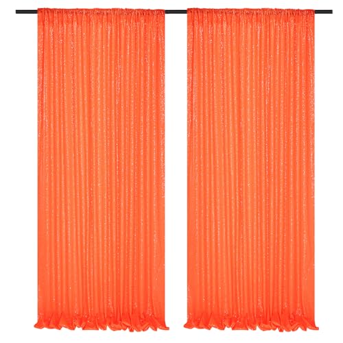 Image of Orange Sequin Backdrop Curtains,2 Panels 4FTx8FT Orange Curtain Backdrop Glitter Party Decorations Background Drapes for Wedding Birthday Anniversary Graduation Photo Booth Decor