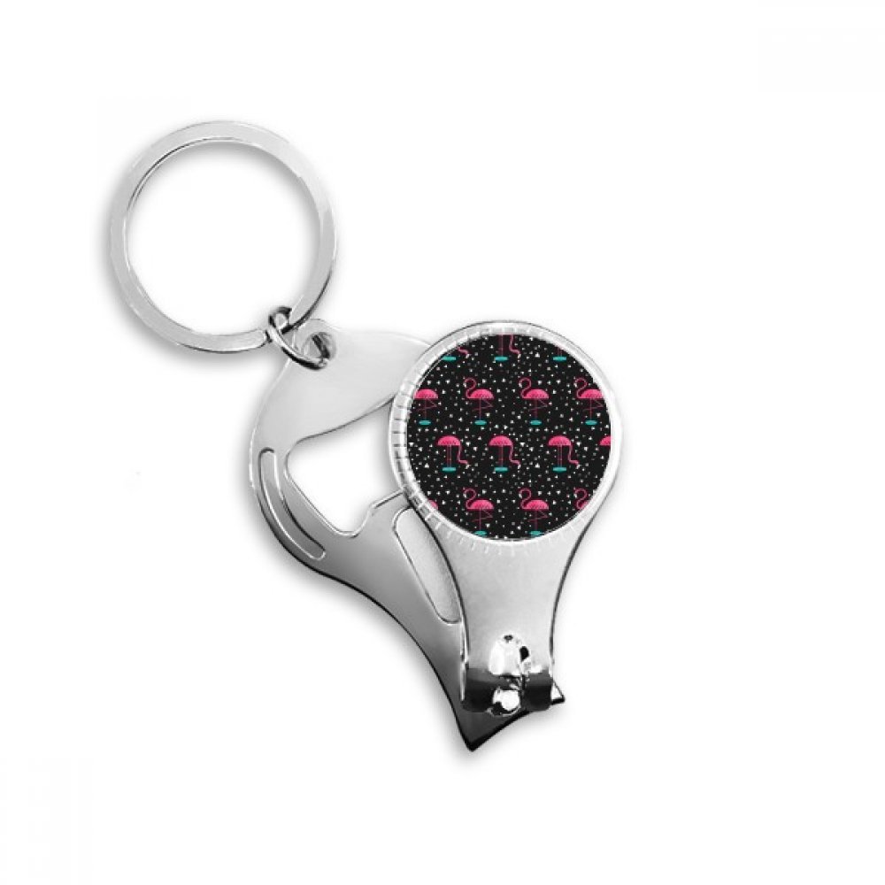 Porte-clés avec décapsuleur rose et noir flamant rose compact et ouvre-bouteille