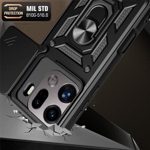 Image of Casodon Heavy Duty Back Case Cover for Oppo Find X9 Pro 5G, Shockproof Oppo Find X9 Pro Back Cover, Ring Case with Kickstand and Camera Protection Shutter - Black