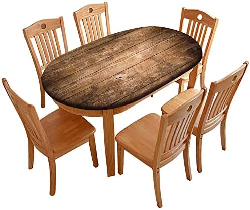 Rustic Oval Wood Grain Table Cloths, Rustic Wood Planks Elastic Edged Polyester Fitted Table Cover, Fits Tables up to 48" W x 68" L, Great for Kitchen Dining, Party, Holiday, Christmas, Buffet Decor
