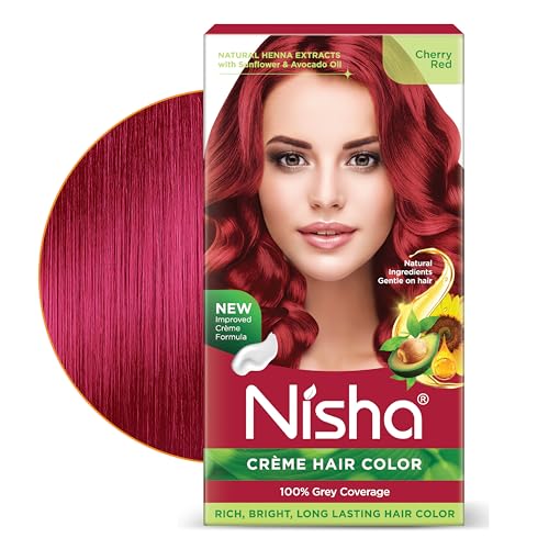 Image of Nisha Creme Hair Color Cream Cherry Red, 150g, Long Lasting Hair Dye for Grey Coverage, Smooth & Shiny Finish, For Men & Women, Pack of 1