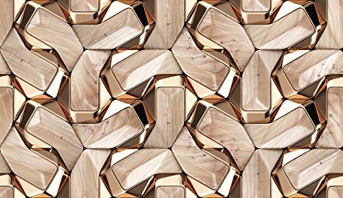 Image of DWELLSINDIA 3D Metal & Wood Self Adhesive Wallpaper Peel & Stick, Waterproof, Scratch Resistant, Laminated (41cm x 244cm,Beige)