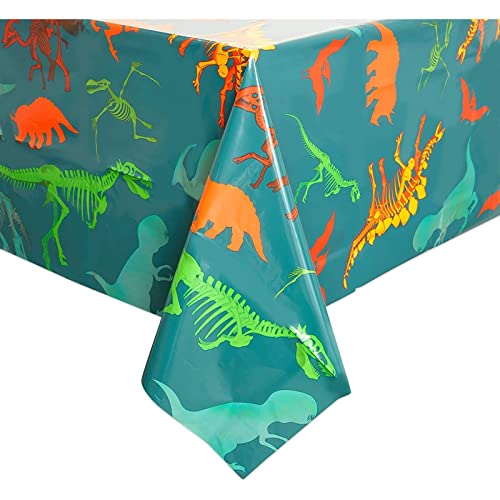 Image of BLUE PANDA Dinosaur Tablecloths for Birthday Party - 54 x 108 in, Green, Pack of 3, Disposable Plastic - Dinosaur Birthday Tablecloth - Disposable Table Covers for Baby Shower Decor