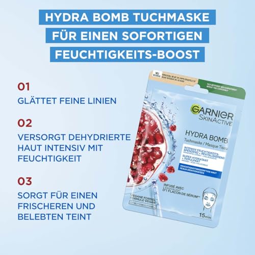 Garnier SkinActive Tuchmasken Set, Tuchmasken für das Gesicht, Feuchtigkeitsspendende Gesichtsmasken, Erfrischend, Revitalisierend, Glättend, Sanft strahlend, Glow boostend, 5 Stück 5