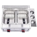 Professional Deep Fryer,Dual Tank Stainless Steel Chicken Chips Fryer with Basket Scoop for Commerci