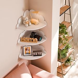 Cloud floating corner shelves set of 3 cloud corner wall shelves for kids room white corner shelf nursery wall deor small cute cloud dispaly shelf wall mounted for toys plants storage  urban country home decor