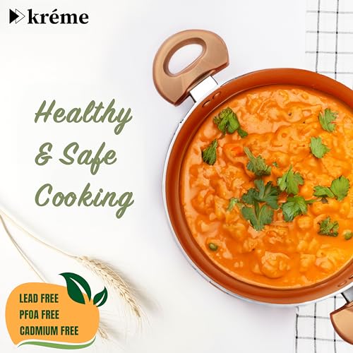 Image of Kreme Sonet 4.5L Biryani Pot with Glass Lid, Induction and Gas Compatible, Casserole Set, Non-Stick & Non-Toxic, Biryani Pulao Serving Pot, Bronze