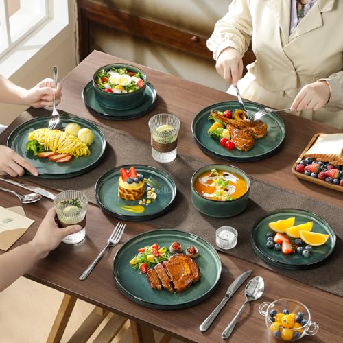Image of vancasso Starry Plates and Bowls Sets for 8, 24 Pieces Green Dinnerware Sets for Kitchen, Modern Stoneware Dishes Set, Dishwasher and Microwave Safe