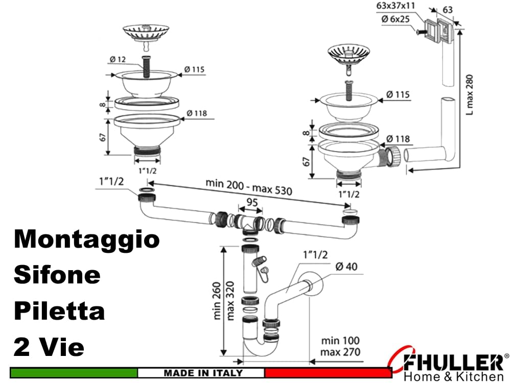 LG792VS ● Lavello Incasso Cucina FHULLER Mod.LAGUNA 79x50 2 Vasche, Spessore Acciaio 7/10 con Vasche Profonde H 19,4 Realizzato in Acciaio Inox Spazzolato Made in Italy