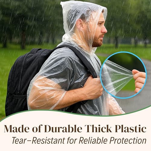 Evelots Rain Poncho for Adults - Disposable Raincoats with Hood -20 or 40 Pack, Unisex, Durable Thick Clear Plastic4