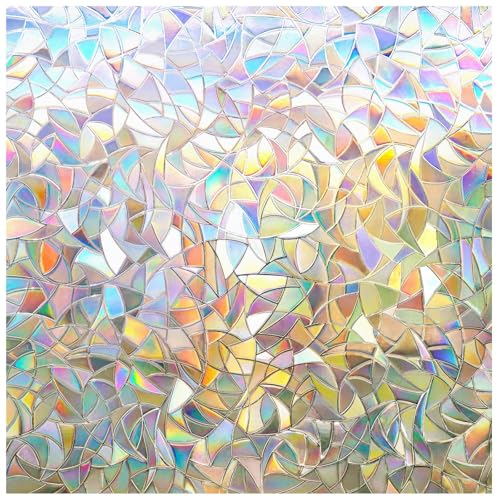 Image of rabbitgoo Rainbow Window Privacy Film, Stained Glass Cling, 23.6 inch x 78.5 inch | Decorative Static Sticker, Non-Adhesive Reusable Window Tint, Heat Control UV Blocking Coverings for Home Doors, Living Room
