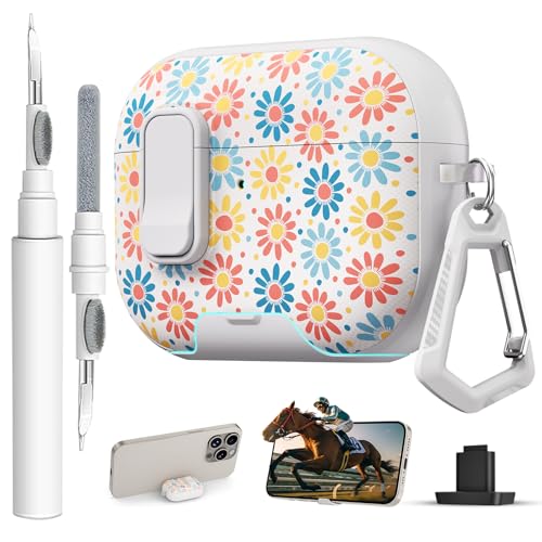 Image of for AirPods Pro 3 Case(2025) with Secure Lock Clip and Phone Stand,Cute Floral Girly Style Protective Cover with Cleaning Kit and Carabiner for Apple iPod Pro 3rd Generation(Sun Petals)